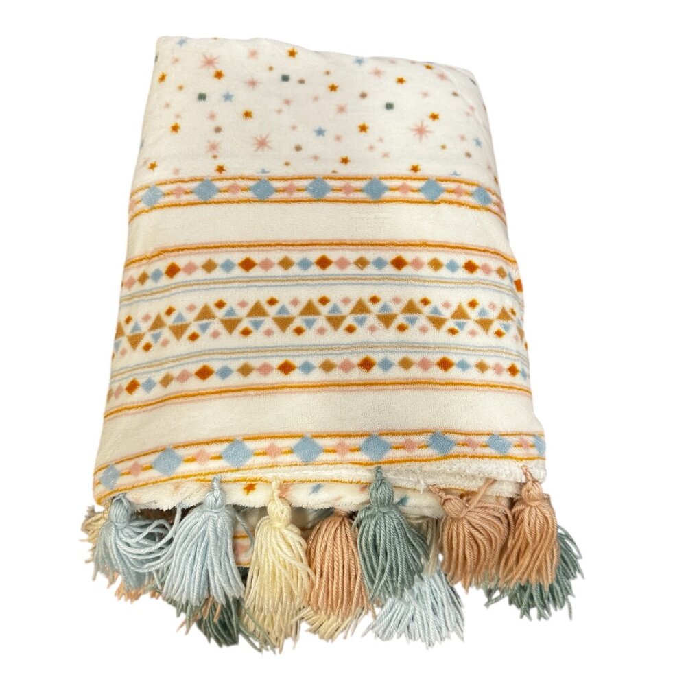 Matilda Jane Just Imagine the Tassels Blanket Sherpa Star Throw Ivory Tassel